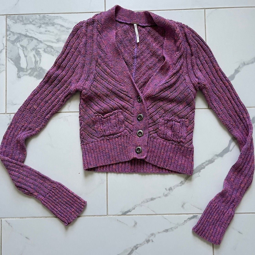 Free People marled knit v-neck cropped cardigan sweater sz small